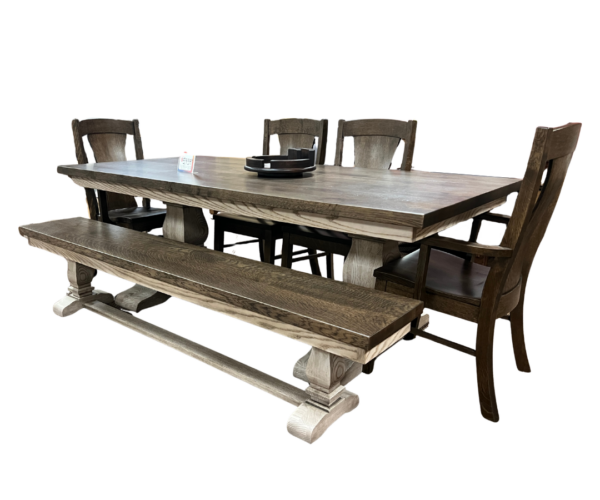 42x84 Mammoth Double Pedestal Table with (1) 84" Bench and 6 Westin Chairs